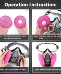 Installation steps for All-In-One Half Face Respirator With Anti-Fog Goggles For Woodworking Dust And Allergens.