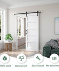 White 30x84 Inch Barn Door With 5.5 Foot Sliding Hardware Kit included and Handle Solid Wood and MDF Core with PVC Surface Installed