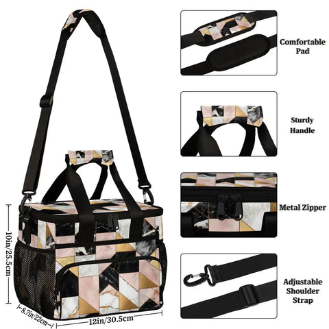 Geometric Marble Insulated Picnic Backpack Lunch Bag, large 12x8.7x10 inch with adjustable strap and sturdy handle, for men and women