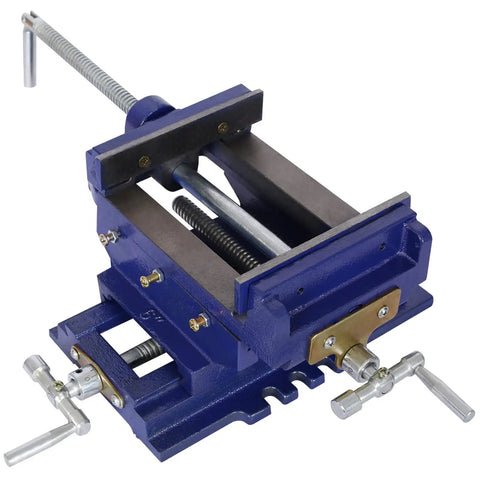 Six Inch Cross Slide Vise For Drill Press And Benchtop Milling with serrated jaws and rugged cast iron for precise machining.