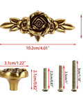 Euro Rose Floral Ivory Cabinet Knobs With Backplates Set Of 5, detailed measurements and included screws for dresser and cupboard use.