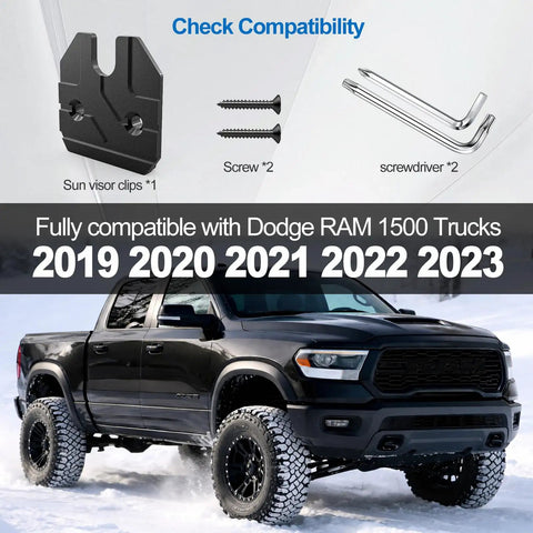Sun Visor Repair Kit For RAM 1500 2019-2023 And Dodge Ram 1500 Accessories with tools and compatibility chart