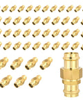 50 Pack 1 Inch Copper Press Union Coupling Fittings Lead Free Brass Plug And Play Solderless Water Pipe Connectors arranged neatly.