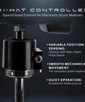 Close-up of VH11 Style Hi Hat Controller Sensor for Electronic Drums with control features displayed. Supports Half Open, Foot Splash, Fits Standard Hi Hat Stands.