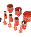 Heavy Duty 11 Piece Hole Saw Kit With M14 Adapter For Drilling Ceramic Tile Marble And Granite. vacuum brazed diamond hole saws