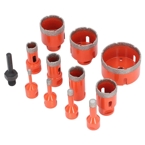 Heavy Duty 11 Piece Hole Saw Kit With M14 Adapter For Drilling Ceramic Tile Marble And Granite. vacuum brazed diamond hole saws