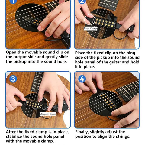 Steps to install 12 Hole Magnetic Sound Hole Acoustic Guitar Pickup With Volume And Tone Control And Tuner Kit Easy Install