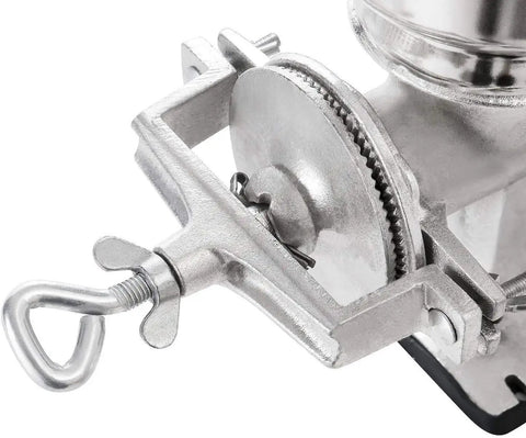 Close-up of Manual Cast Iron Grain Grinder With Hand Crank For Wheat Corn Nuts And Seeds Fresh Ground 1 Lb Per Minute