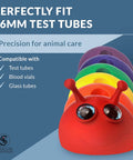 Rainbow Caterpillar Test Tube Rack For 16mm Tubes That Holds 15 Blood Tubes, Fun Rotating Design, colorful veterinary lab organizer