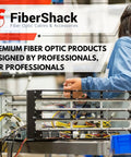 Person assembling fiber optic equipment, highlighting LC Fiber Optic Connector Kit With 10 Duplex LC Couplers, Organizer Case.