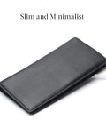 Ultra Slim Leather RFID Blocking Card Holder Wallet For Women Bifold Clutch Style Full Grain Pebbled Leather Black