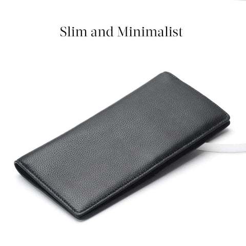 Ultra Slim Leather RFID Blocking Card Holder Wallet For Women Bifold Clutch Style Full Grain Pebbled Leather Black