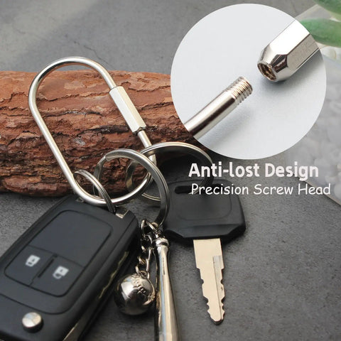 Solid Brass Carabiner Keychain Clip With Screw Lock Built To Last Rugged Key Organizer For Keys Purse Charms Handbags Bag Accessories Oxidation Resistant Finish 360 Degree Mirror Shine shown with keys.