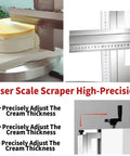 Electric Cake Frosting Machine 200W with adjustable scraper measuring cream thickness on cake turntable in kitchen setting.