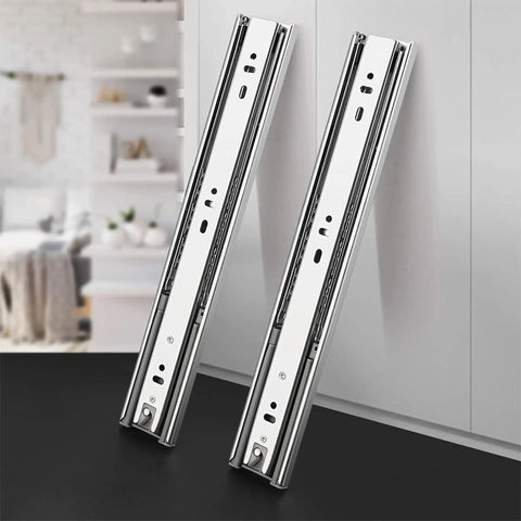 Soft Close Drawer Slides 12 Inch Beefy Heavy Duty 100 Pound Ball Bearing Full Extension Side Mount Cabinet Slides For Kitchen Bathroom And Office 5 Pairs Easy Install Easy Release Clips Quiet Operation, two 12-inch steel slides
