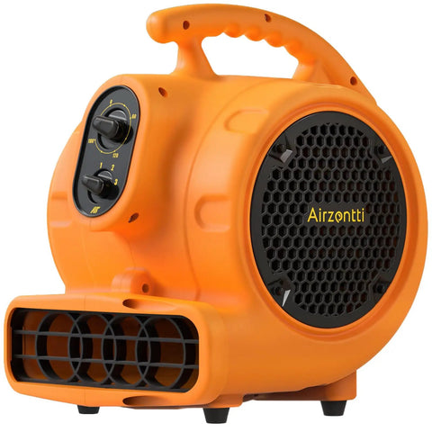Quarter Horsepower 1100 CFM Air Mover Blower Fan, orange carpet drying fan with timer, three speed stackable utility blower for water damage restoration