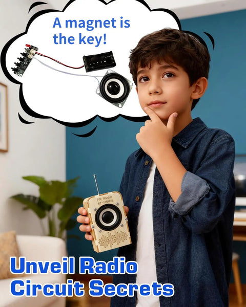 Child holding a Hands-On FM Radio Kit For Kids And Teens Ages 8 12 13 14 STEM Toys Electronics Project Build Your Own Radio