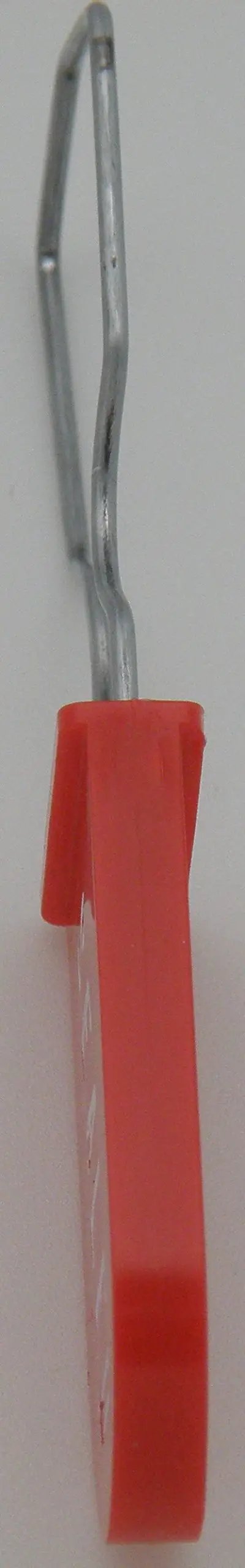 Killer Strength Plastic Wire Padlock Security Seals Sequentially Numbered, red plastic body and galvanized steel hasp side view.