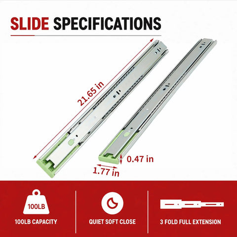 10 Pair Drawer Slides 22 Inch Side Mount Built Tough Ball Bearing Cabinet Drawer Glides Full Extension Kitchen Cabinet Rails