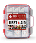 Rhino Rescue 371-piece OSHA all-purpose first aid kit in a red hard case with clear lid.
