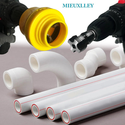 Electric Drill PVC Pipe Threader Kit With Multiple Die Sizes For Internal And External Threading PVC Threader Set shown with pipes