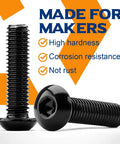 Built Tough 5/16-18 By 3-1/2 Inch Button Head Socket Cap Screws Made From Top Shelf 304 Stainless Steel with black oxide finish.