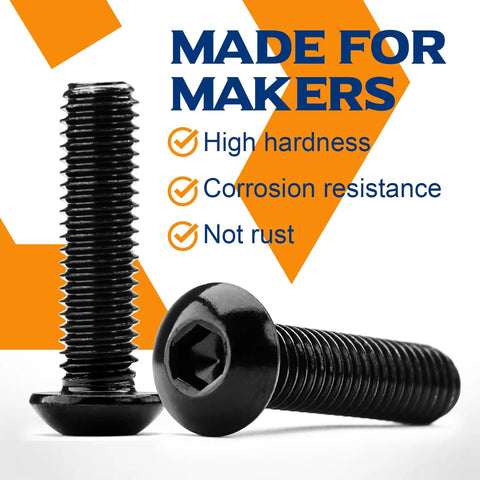 Built Tough 5/16-18 By 3-1/2 Inch Button Head Socket Cap Screws Made From Top Shelf 304 Stainless Steel with black oxide finish.