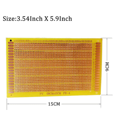 Five Pack 9 By 15 Cm Single Sided Perf Board FR4 Copper Clad Soldering Board with 2.54 mm Grid for Prototyping, size labeled
