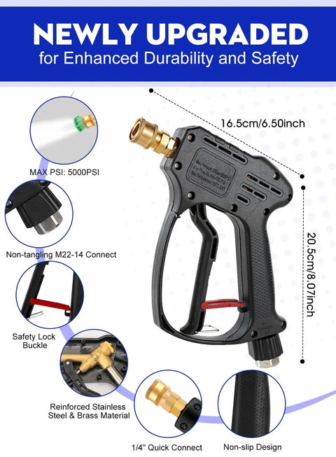 Heavy Duty 5000 PSI Short Pressure Washer Gun With Swivel Inlet And Extension Wand Five Nozzles M22 Connectors Car Wash Kit