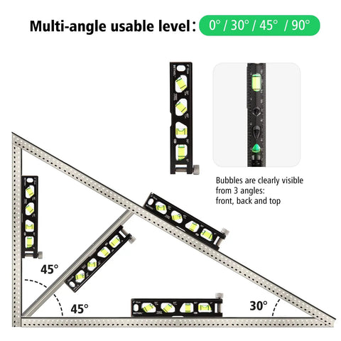 Magnetic Torpedo Level For Conduits With Four Vials V Groove And Magnet Track Aluminum Alloy Construction High Viz Black 6 Inch Built Tough For Framing Drywall