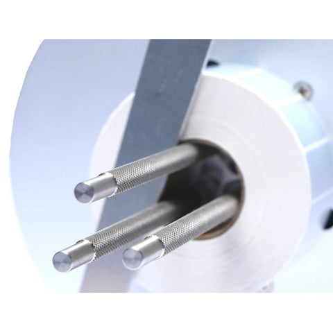 Close-up of core holder rods on Automatic Label Rewinder Machine For Printers Bidirectional Rewinder With Adjustable Core Holder One To Four Inches