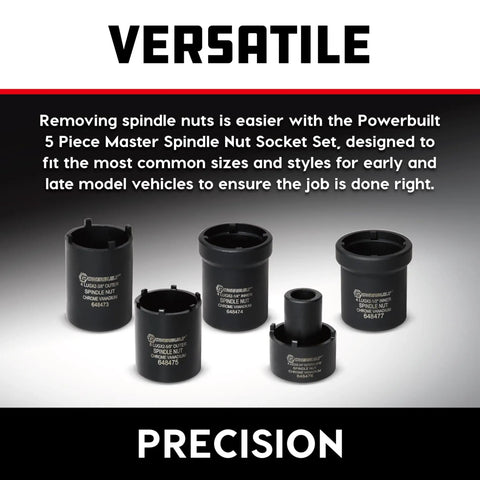 Spindle Nut Socket Set Five Piece for 4x4 SUVs and Light Trucks Remove Spindle Nuts with Lug Out Sockets and Storage Case