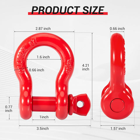 Five Eighths Inch D Ring Shackles Heavy Duty Forged Carbon Steel With Screw Pin Working Load Limit 3.25 Tons 6500 Lbs dimensions