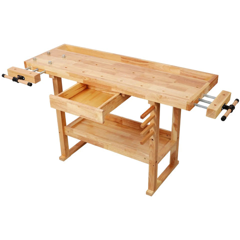 Built Tough 48 Inch Adjustable Standing Desk For Gaming Or Home Office Heavy Lifter 330 Lb Capacity Smooth Lift Computer Table With Plenty Of Workspace Prime Gear Setup, wooden workbench with drawer and clamps.