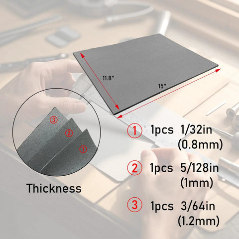 Three gray gasket material sheets 15 x 11.8 in, thickness 0.8/1.0/1.2 mm, for small engine repair