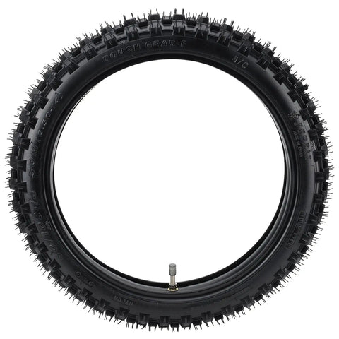 Honda Dirt Bike Tire And Inner Tube Set Front 2.50-14 Rear 3.00-12 Fits XR70 XR70R CRF70 CRF110 KLX110 DRZ110 PW80 TTR90 YZ50 YZ60 Baja Pit Bikes Off Road Ready Durable Tread Grippy Ride Simple Install All Terrain Performance, shown is the rugged texture of the dirt bike tire.