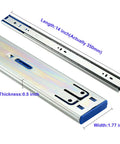 14 Inch Full Extension Soft Close Drawer Slides, 10 Pairs For 10 Drawers, Side Mounted Steel Ball Bearing, Heavy Duty 100 Lb Capacity, 1.77 Inch Wide, 0.5 Inch Thick, Includes Mounting Screws, Brackets Not Included, shown with 14 inch length and 1.77 inch width