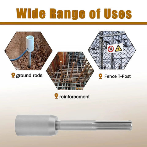 Your Go To T Post Driver For Standard Steel Posts 20cm Length Includes Hammer Drill Attachment And 5 Pit Shank 30mm shown with uses.
