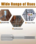 Wide range of uses for Hand Post Pounder T Post Driver 8 Inch Heavy Duty Hammer Drill Attachment with ground rods, fences, and reinforcements.