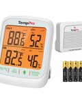 Longest Range Wireless Indoor Outdoor Thermometer With Sensor And Humidity Monitor 1000 Ft RF Tech For Real Time Temperature And Humidity Readings Easy Setup No Fuss Monitoring Crystal Clear Readings, white TempPro display and remote sensor