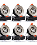 3 Inch Gimbal LED Recessed Lights With J-Box, 7W, Dimmable, CRI 90 Plus, Airtight Angled Eyeball Recessed Lighting, 4000K Cool White, Satin Nickel Finish, Pack Of 6 in display
