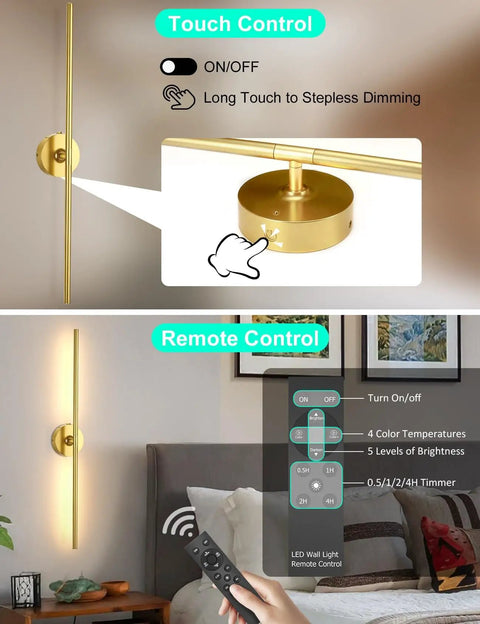 Close-up of touch control and remote for Straight Up Game Changer Wireless Wall Sconces Set Of Two Rechargeable 10000Mah Battery Light.