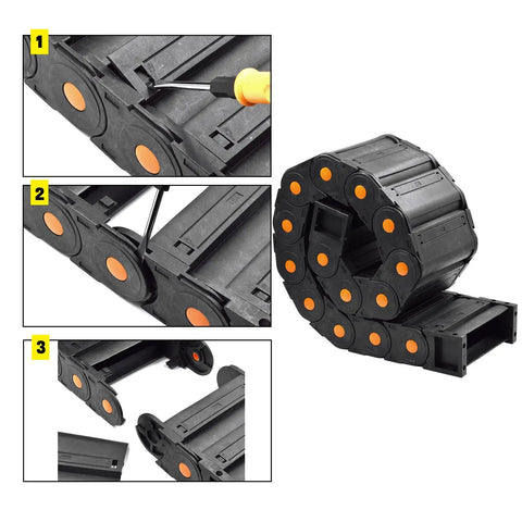 Beefy Heavy Duty Plastic Drag Chain Cable Carrier 1M Closed Type Wire Chain For CNC Router detail and assembly view, Nylon PA66