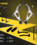 10 Piece Beefed Up Front Suspension Kit For 2013 To 2020 Nissan Pathfinder And Infiniti QX60 JX35 Includes Front Lower Control Arm With Ball Joint Sway Bar End Links And Outer Inner Tie Rods, displayed components