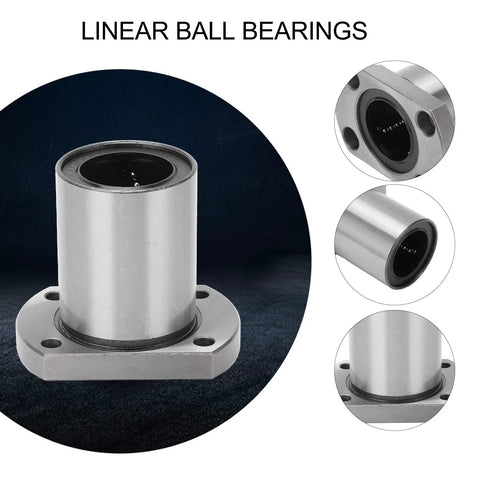 Front view of two silver flange linear bearings with mounting base for CNC machinery.