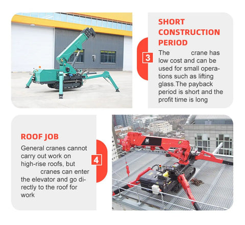 Killer Heavy Duty Hydraulic Crawler Crane With Telescopic Boom And Fly Jib operating on a roof, showing its lifting capability.
