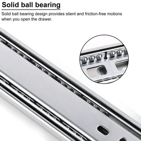 Close-up of 22 Inch Drawer Slides Two Pairs Soft Close Ball Bearing Full Extension Side Mount Glides For Wide Dressers And Cabinets 100 Lb Load