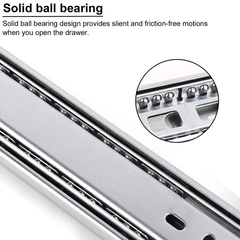 Close-up of 22 Inch Full Extension Drawer Slides Pair With 100 Pound Capacity Soft Close Ball Bearing Side Mount Rails