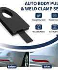 Universal Auto Body Pull And Weld Clamp Set 7Pcs for panel frame dent repair with before and after car bumper images.