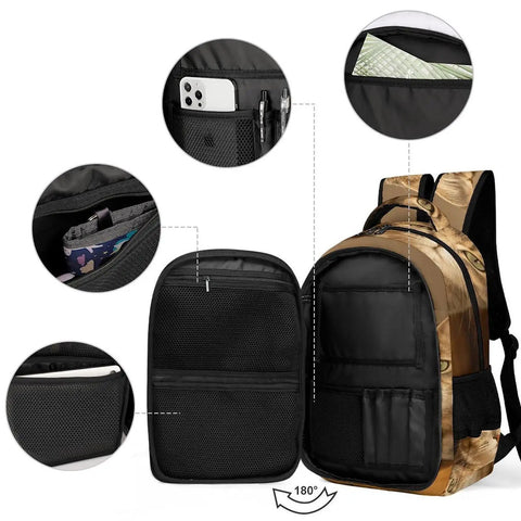 Indoor Striped Cat Printed Backpack For Unisex Use, large capacity with compartments for phone, pens, and documents